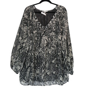 Fred Davis Blouse 3X Black Gray Embellished Rhinestone Glam Chic Subtle Sparkle